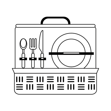 Picnic basket with dish and cutlery vector illustration graphic designのイラスト素材