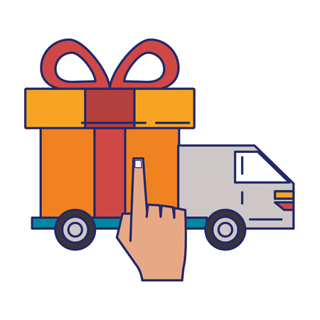Delivery truck with gift wrapped in a box with ribbon vector illustration graphic designのイラスト素材
