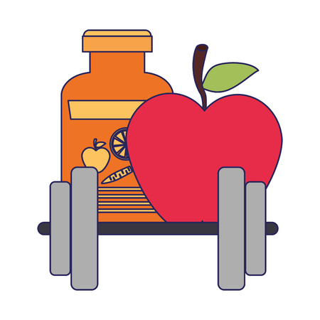 Fitness and gym equipment apple and weights with supply diet bottle vector illustration graphic designのイラスト素材