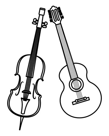 violin and guitar icon cartoon black and white vector illustration graphic designのイラスト素材