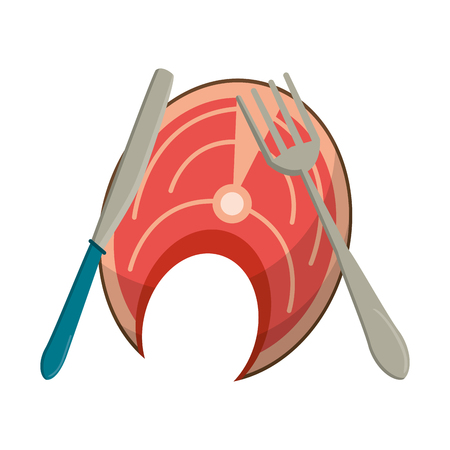 Fish salmon steak with cutlery seafood vector illustration graphic designのイラスト素材