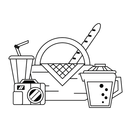 Picnic basket with food and elements cartoon vector illustration graphic designのイラスト素材