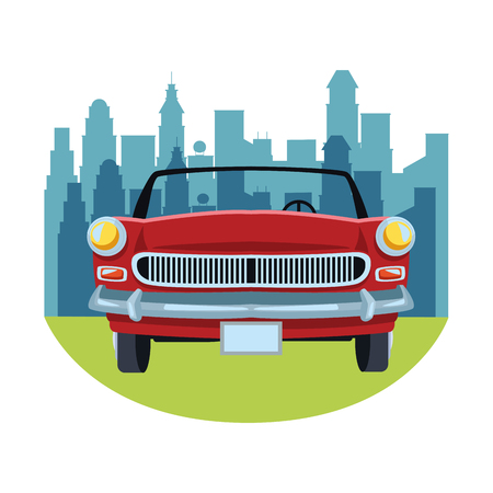 car front view icon in the park cityscape skyscraper vector illustration graphic designのイラスト素材