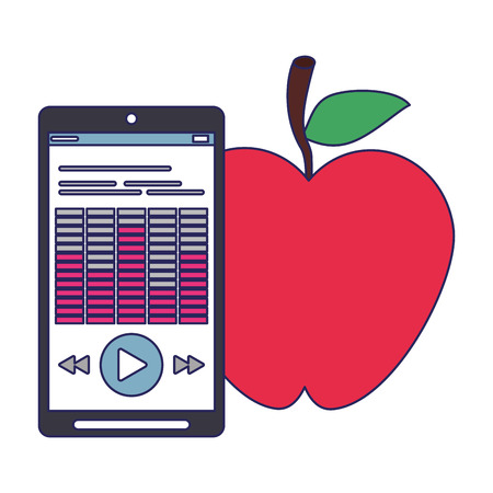 Fitness and gym equipment smartphone with music and apple vector illustration graphic designのイラスト素材
