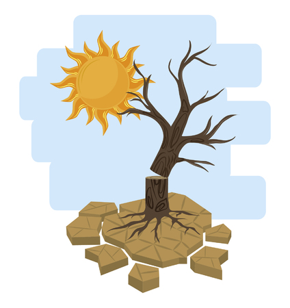 dead tree and sun icon cartoon vector illustration graphic designのイラスト素材