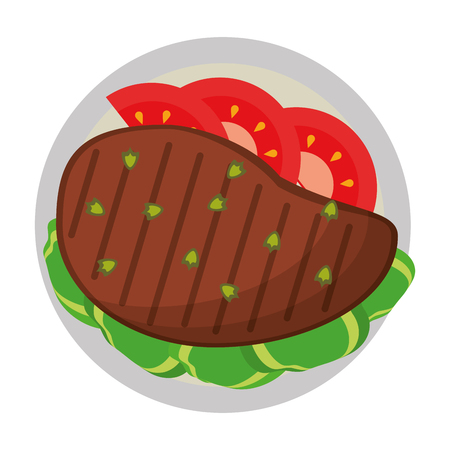 Beef steak with tomato and lettuce healthy food vector illustration graphic designのイラスト素材