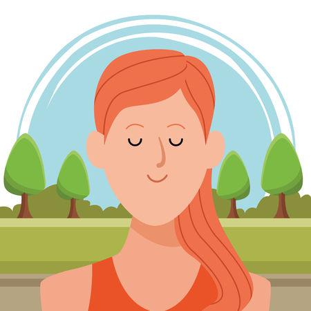 woman portrait avatar cartoon character in the park vector illustration graphic designのイラスト素材
