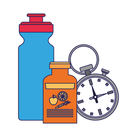 Fitness and gym equipment water bottle and diet supply bottle with timer vector illustration graphic designのイラスト素材