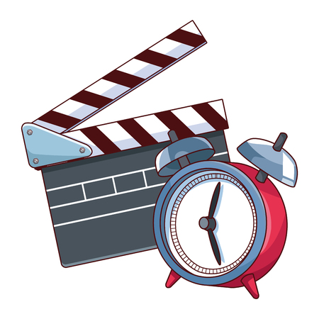 movie clapper board and alarm clock vector illustration graphic designのイラスト素材