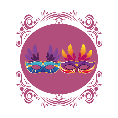 masks with feathers icon cartoon victorian style round icon vector illustration graphic designのイラスト素材