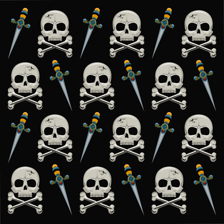 Tattoo studio old school background drawings skull and swords vector illustration graphic designのイラスト素材
