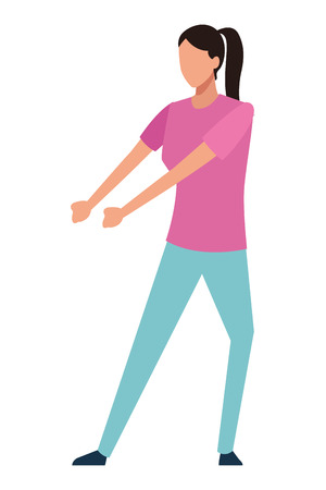 Woman pulling something cartoon vector illustration graphic designのイラスト素材