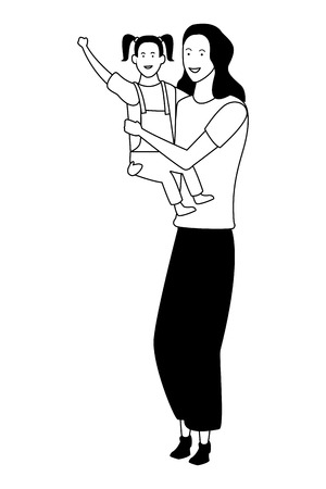 Single mother with kid daughter cartoon vector illustration graphic designのイラスト素材