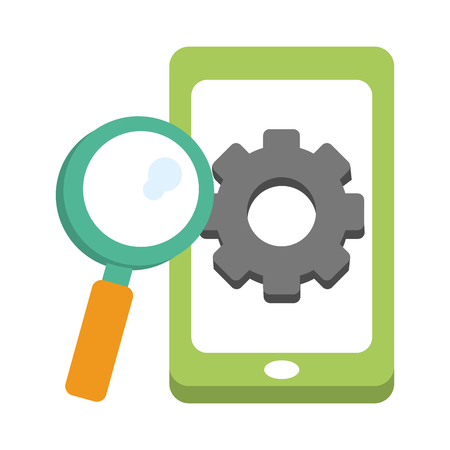 smartphone with gear and magnifying glass symbols vector illustration graphic designのイラスト素材