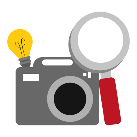 photographic camera bulb light and magnifying glass vector illustration graphic designのイラスト素材