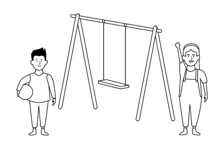 Girl smiling and playing with playground games vector illustration garphic designのイラスト素材