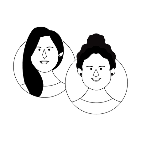 Women friends couple face round icons cartoons vector illustration graphic designのイラスト素材