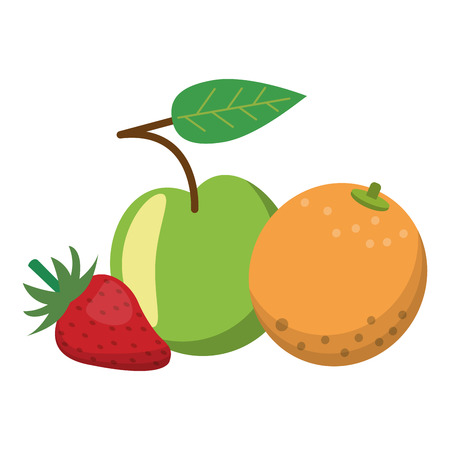 Fruits apple orange and strawberry cartoon vector illustration graphic designのイラスト素材