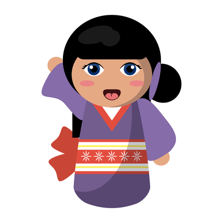 Cute japanese girl with kimono cartoon vector illustration graphic designのイラスト素材