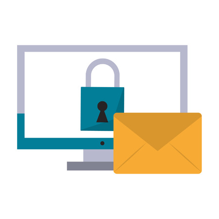 computer with padlock and envelope icon cartoon vector illustration graphic designのイラスト素材