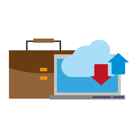 computer cloud transfer and briefcase icon cartoon vector illustration graphic designのイラスト素材