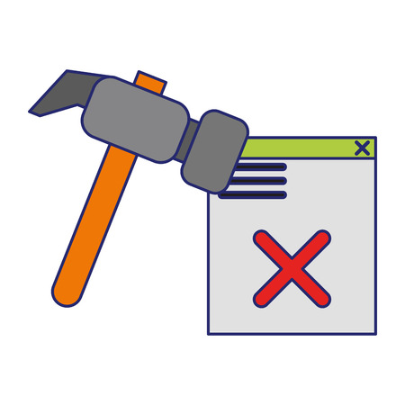 broken website with hammer icon cartoon vector illustration graphic designのイラスト素材