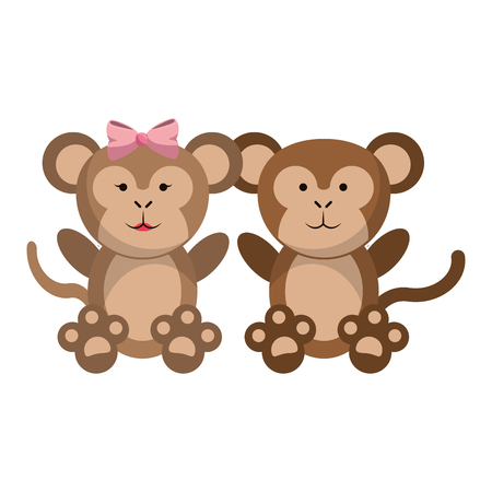 Cute monkey animals couple cartoons vector illustration graphic designのイラスト素材