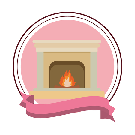 classic fireplace icon isolated round icon and ribbon vector illustration graphic designのイラスト素材