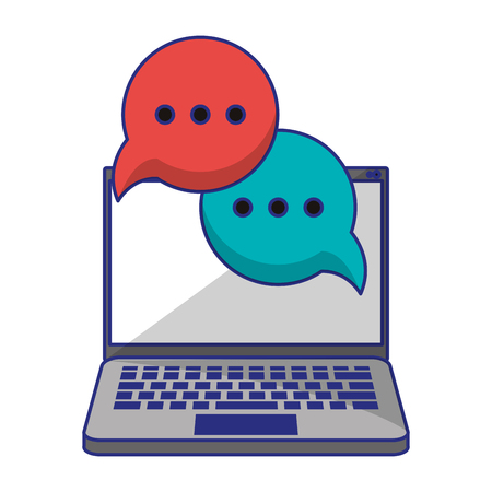 computer with speech bubbles icon cartoon vector illustration graphic designのイラスト素材