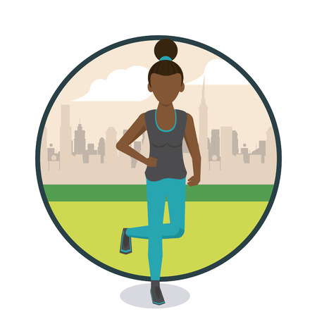 Fitness woman running in the park frontview round icon vector illustration graphic designのイラスト素材