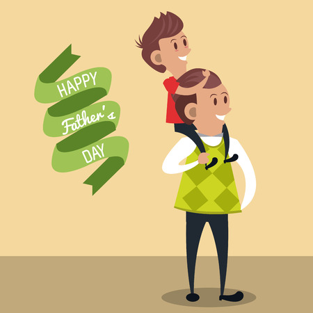 Happy fathers day card with cute family cartoons vector illustration graphic designのイラスト素材