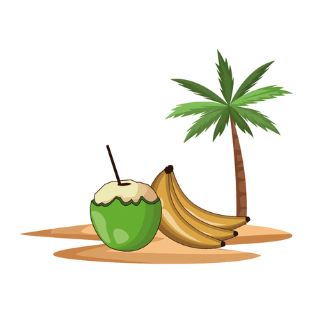 delcious fresh fruits with cocktail pina colada cartoon vector illustration graphic designのイラスト素材