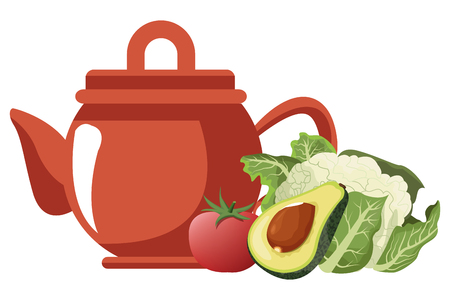 vegetables icon cartoon with tea pot vector illustration graphic designのイラスト素材