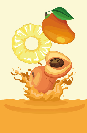 mango pineapple and peach falling for smoothie icon cartoon vector illustration graphic designのイラスト素材