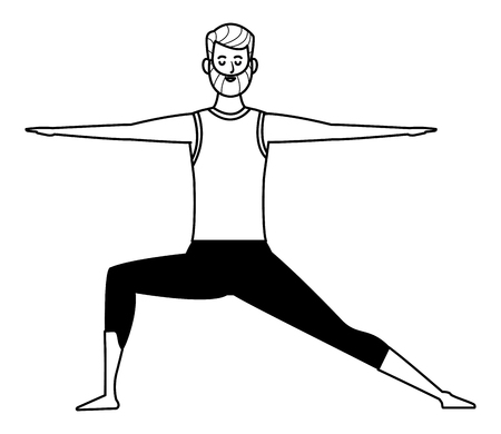 man yoga pose avatar cartoon character black and white isolated vector illustration graphic designのイラスト素材