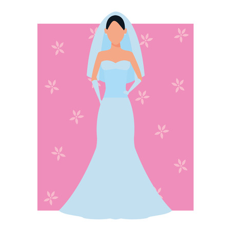 woman wearing wedding dress avatar cartoon character flower background vector illustration graphic designのイラスト素材