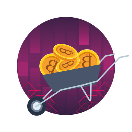 wheelbarrow full of cryptocurrency bitcoin round icon vector illustration graphic designのイラスト素材