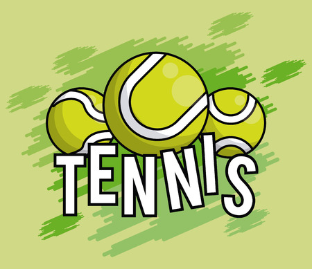 Sports balls equipment tennis balls vibrant bold letters colorful fitness physical activity card splash background vector illustration graphic designのイラスト素材
