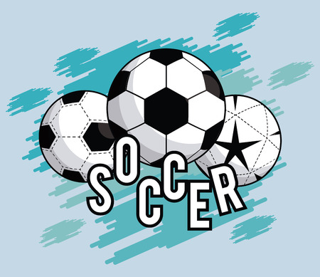 Sports balls equipment football soccer balls vibrant bold letters colorful fitness physical activity card splash background vector illustration graphic designのイラスト素材