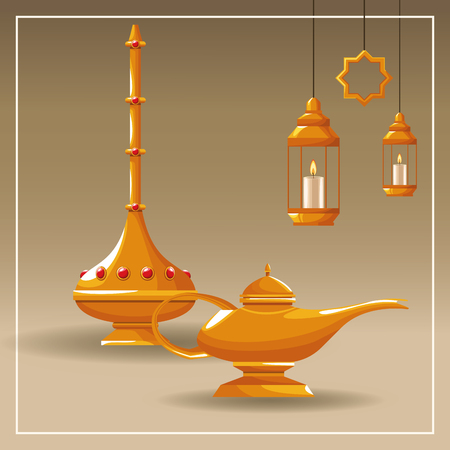arabic elements icons cartoon lamps vector illustration graphic designのイラスト素材