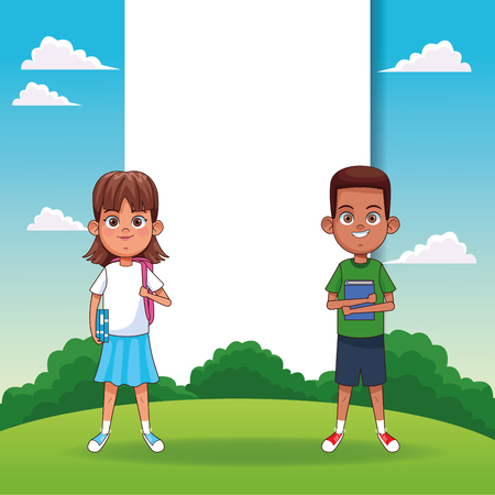 Kids with books in the park cartoons blank frame card vector illustration graphic designのイラスト素材