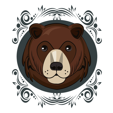 Bear face cool sketch on antique round frame vector illustration graphic designのイラスト素材