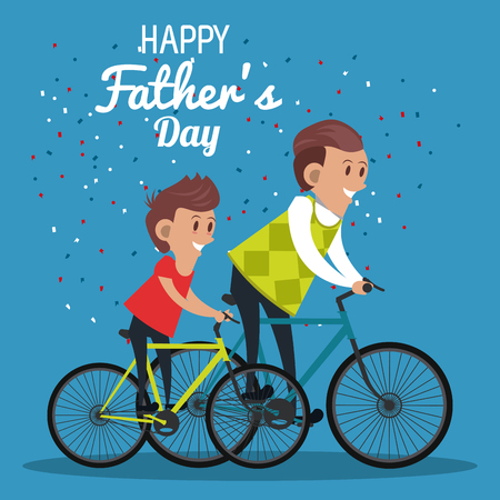 Happy fathers day card with cute family cartoons vector illustration graphic designのイラスト素材
