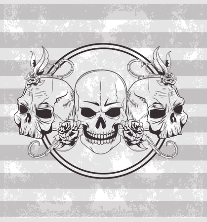Tattoo old school skulls drawing gray and white striped background vector illustration graphic designのイラスト素材