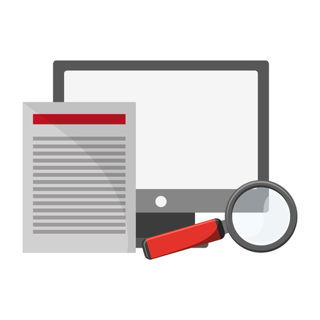 Business and office technology computer clipboard and magnifying glass vector illustration graphic designのイラスト素材