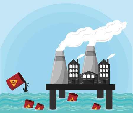 hazardous waste falling over the sea and industrial factories icon cartoon vector illustration graphic designのイラスト素材