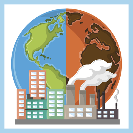 globe half desert and industry with smoke icon cartoon vector illustration graphic designのイラスト素材