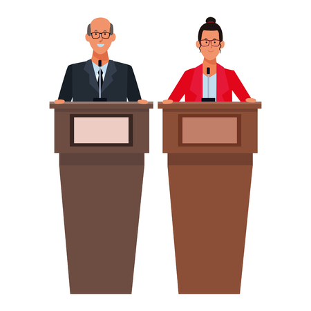 couple in a podium making a speech wearing glasses vector illustration graphic designのイラスト素材