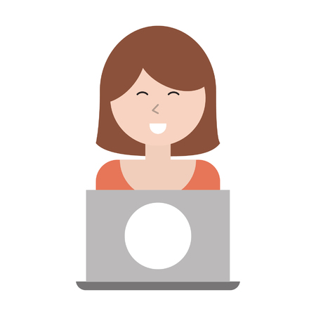 woman with laptop icon cartoon vector illustration graphic designのイラスト素材