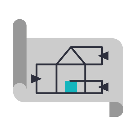 architecture work element blueprint plane flat paper cartoon vector illustration graphic designのイラスト素材